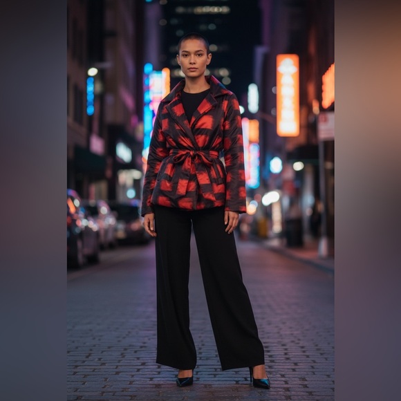 IMAN Jackets & Blazers - IMAN Global Chic Red and Black Brushstoke Belted Coat NWT